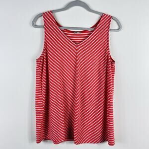 Talbots Tank Top Medium Striped V-Neck Cotton Blend Red White